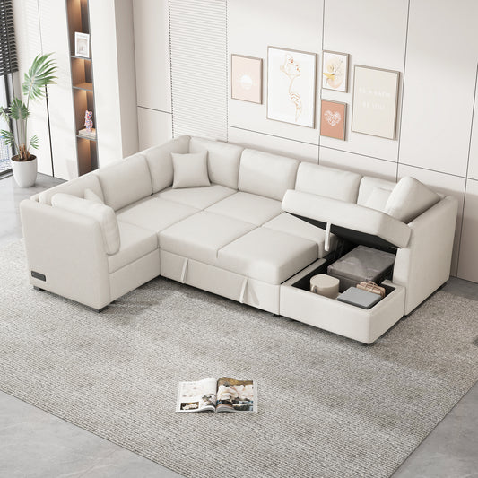 HavenPort™ Grand Lounger – 108' Tech-Ready Comfort Sofa with Storage Bay (Beige)