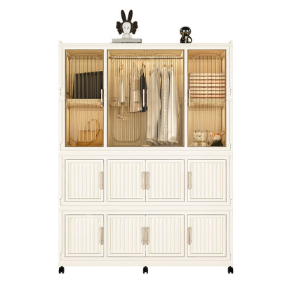 Closira Grid Cabinet – White 12-Cube Magnetic Door Wardrobe with Hanging Rod