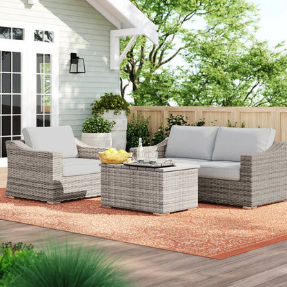 Solvia Lounge – 3-Person Wicker Set with Plush Outdoor Cushions