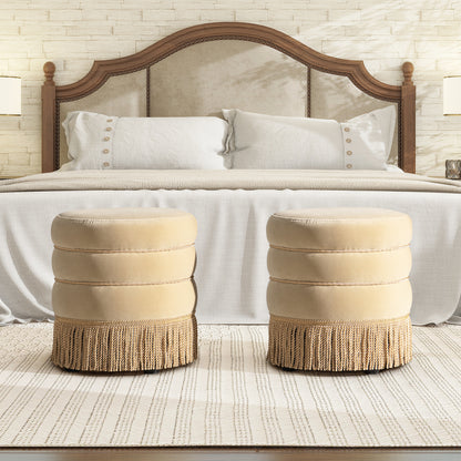 Ardewyn Ottoman – FawnVelvet Wrap, FringeLuxe Base