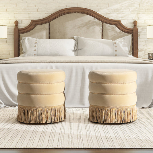 Ardewyn Ottoman – FawnVelvet Wrap, FringeLuxe Base