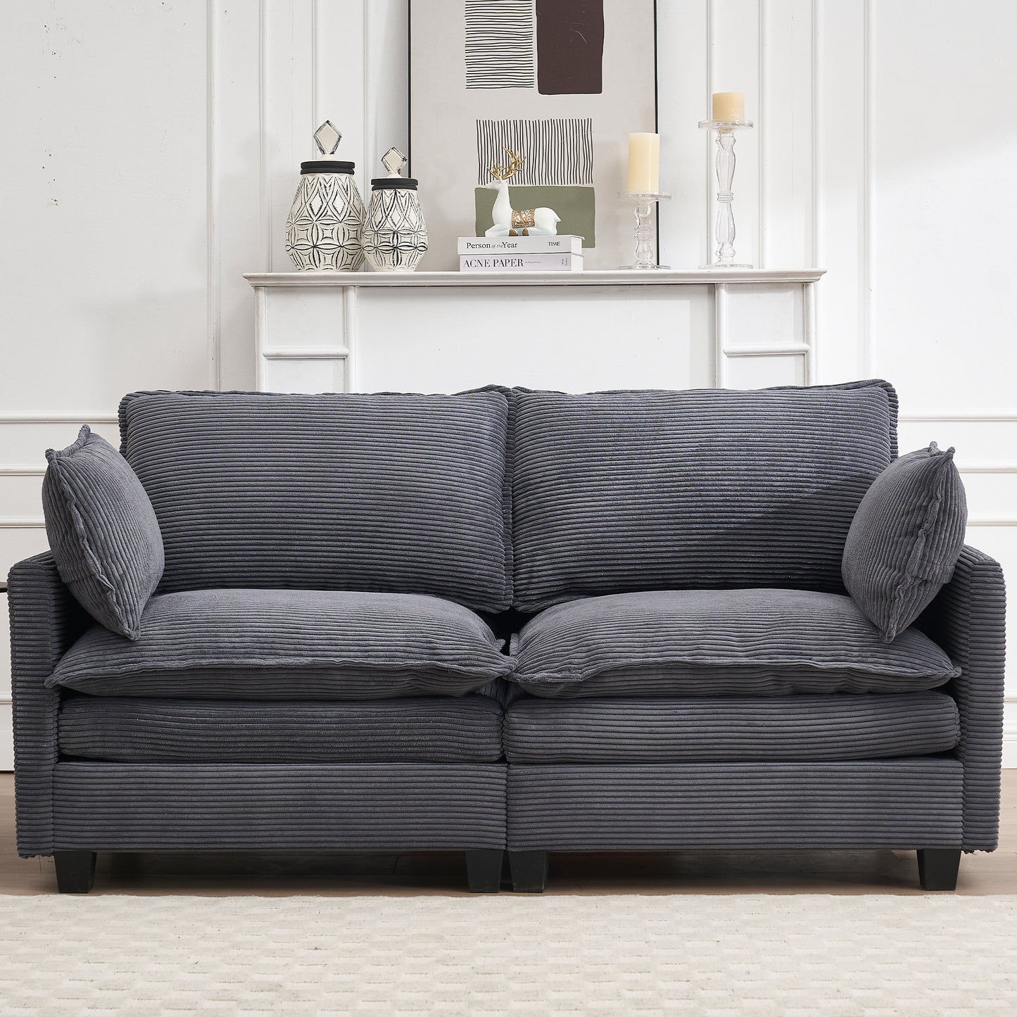 JUSTLIVE ‘Comfina Luxe” Modular Sofa – Velvet U-Shape | 2-Seat + Deep Seat + Lumbar Pillows for Living Room
