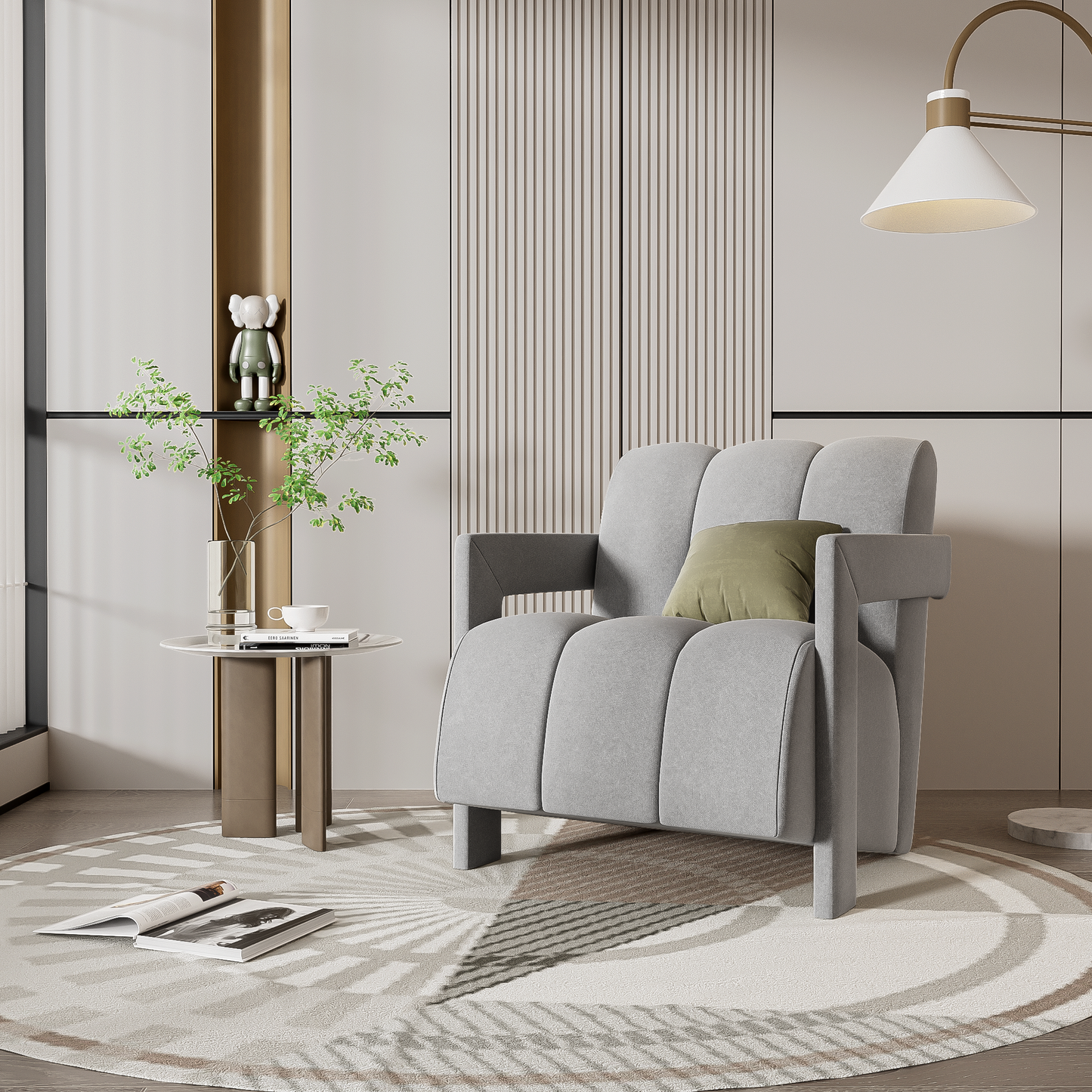 Lucano Chair – Softweave Fabric, L-Arm Design, Minimalist Comfort Frame