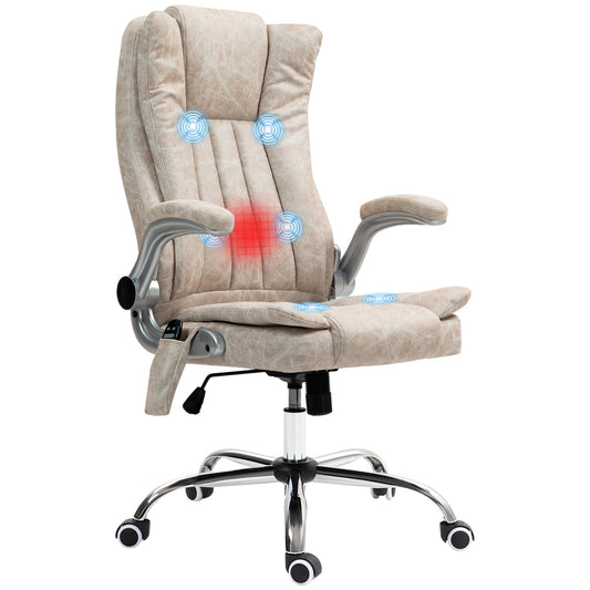 HOMCOM Heated Massage Chair – Cream White Leathaire Executive Chair with Flip-Up Arms