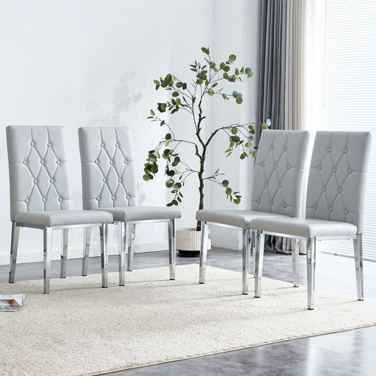 Tovik Dining Chair Set – 4 Light Gray Seats with Tufted Grid Back, Elegant Design