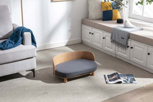 Kova Pet Sofa – Scandinavian Elevated Dog Lounger with Velvet Cushion & Walnut Wood Frame