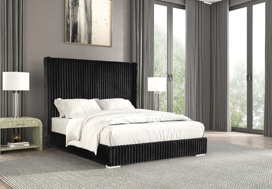 Velvra Twin Bed – Black Fur Chenille Mattress-Ready Frame (1pc)