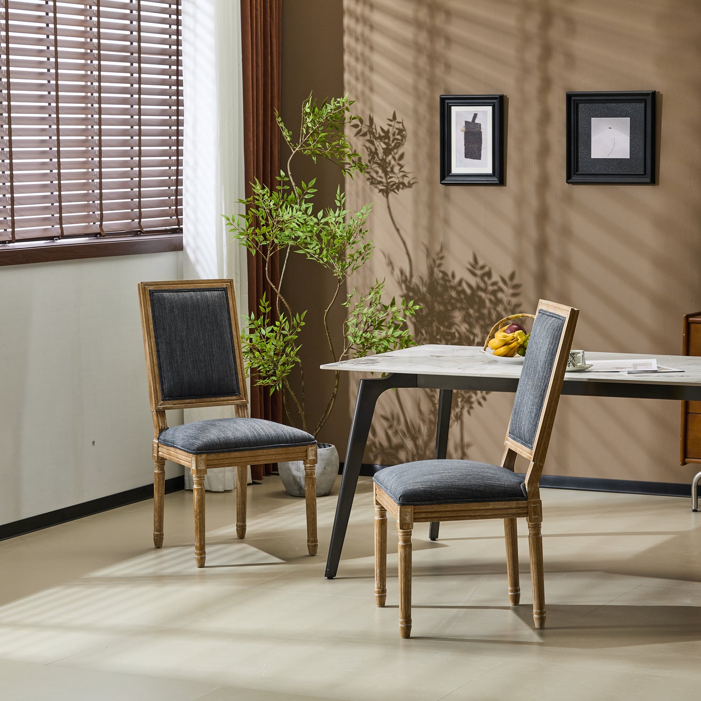 Laurel Dining Chairs – 2 French Country Cane Back Seats with Fluted Legs
