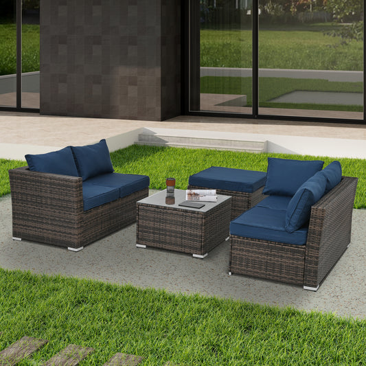 Solvia Set – 4-Piece Wicker Patio Furniture with Glass Coffee Table