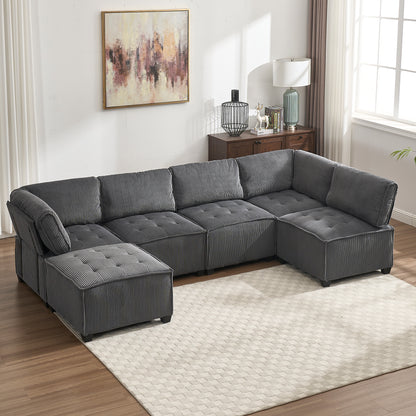 NestEdge ‘FlexNest” Modular Sofa – U-Shape 6-Seat | Reversible Chaise + Convertible Comfort