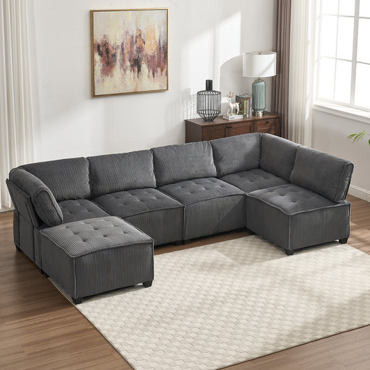NestEdge ‘FlexNest” Modular Sofa – U-Shape 6-Seat | Reversible Chaise + Convertible Comfort