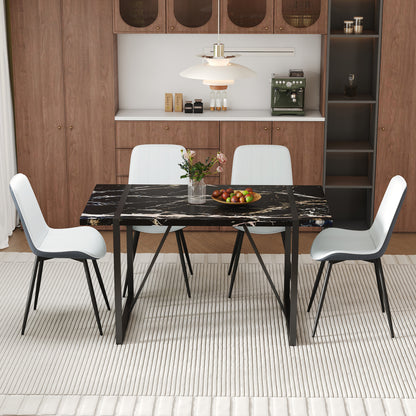 Arquent 55" Marbletone Dining Set – Black Veined Table with 4 Stitchline PU Chairs