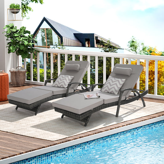 Zelro Recliner Duo Set – Long Outdoor Wicker Lounge Chairs with Cushions (Set of 2)