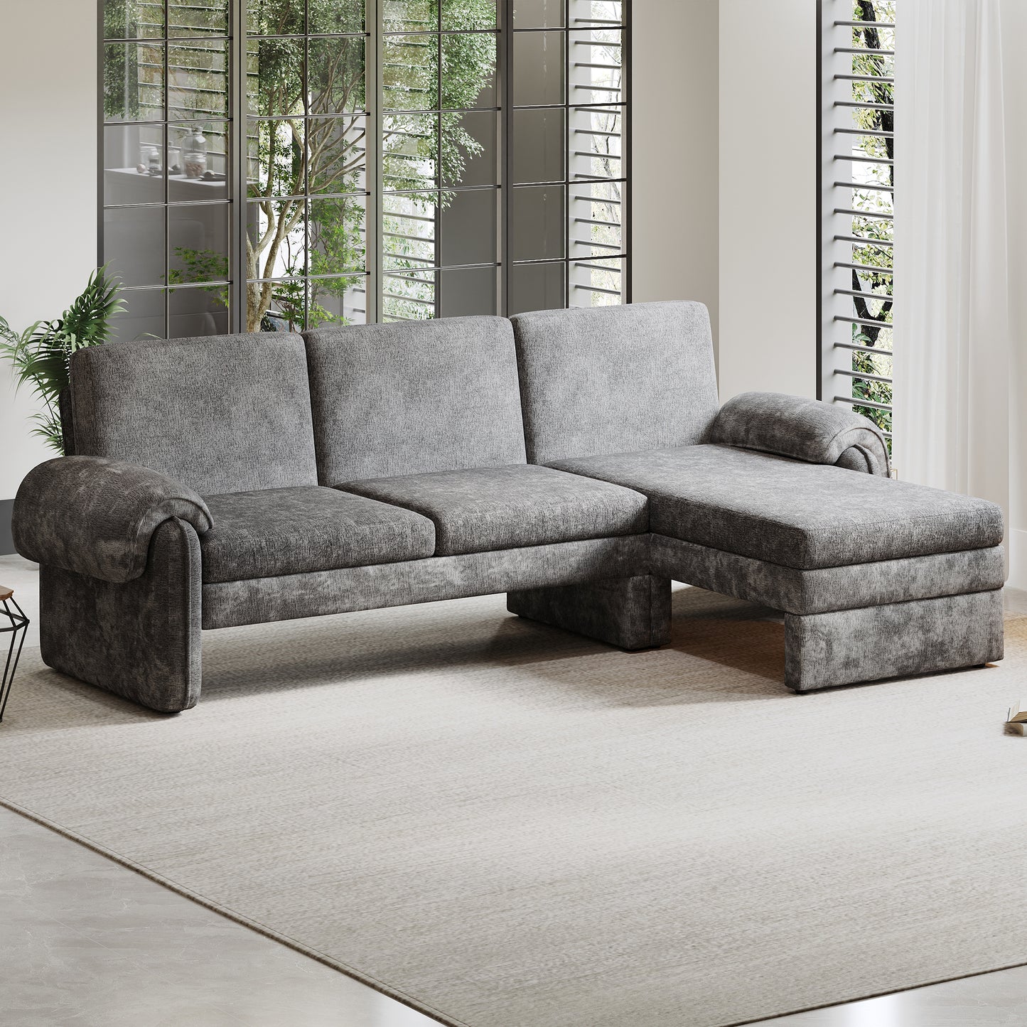 94' Convertible Lounge Bed – Gray Modular Sofa with Adjustable Back, Reversible Chaise & Accent Pillows