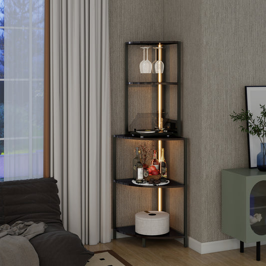 Luntra LED Corner Shelf – 5-Tier Tall Shelf with USB & Glass Holder