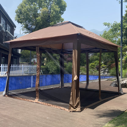 Aurelia 13x10' Soft - Top Gazebo – Backyard Pavilion with Ventilated Roof & Netting (Brown Canopy) - JUSTLIVE NESTJUSTLIVE NEST