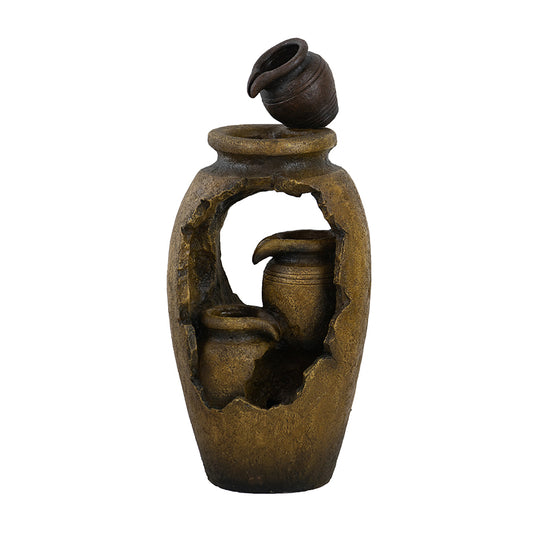 JUSTLIVE NEST® Terranova Pot Fountain – 3-Tier RusticBrown Flow with LED Light, Indoor/Outdoor