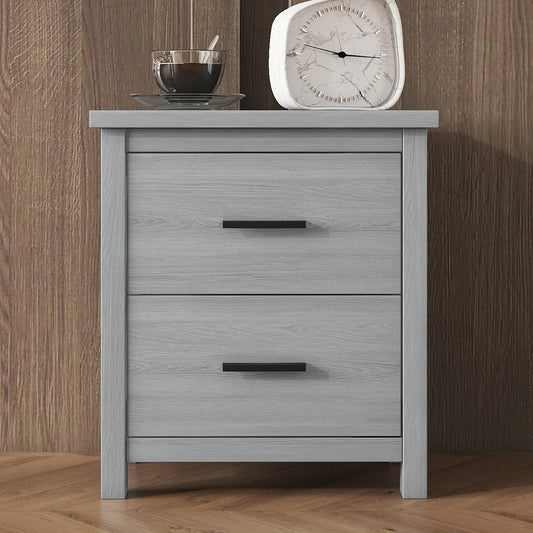Cavrin Cloud Chest – Light Gray 2-Drawer Vintage Nightstand with Generous Storage