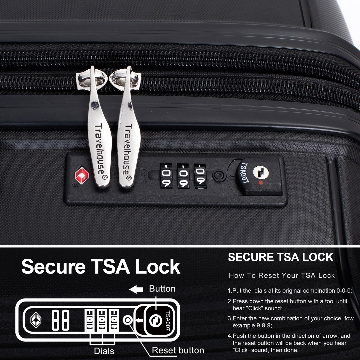 Jetera 3 - Piece PP Luggage Set – Black Polypropylene Hardshell with Double Spinner Wheels & TSA Lock (20/24/28") - JUSTLIVE NESTJUSTLIVE NEST