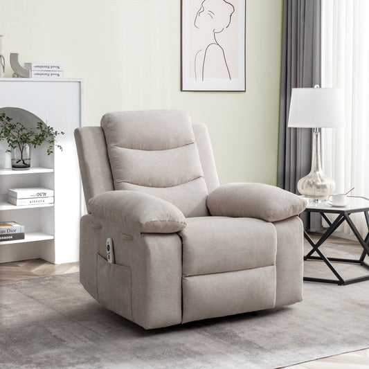 Velaro Electric Recliner – Beige Velvet Massage Chair with Heat and Side Pocket