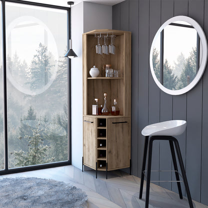 Reese Corner Bar Cabinet – Dual Doors, Wine Rack for 5, and Multi-Tier Interior Storage