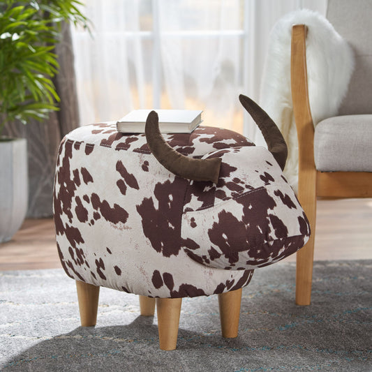 Pixi Puff – Cow-Shaped Brown & White Velvet Accent Stool