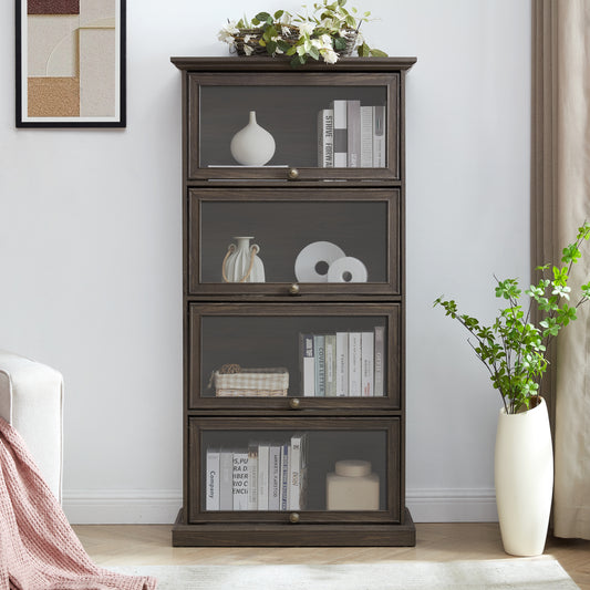 Glavix Flip Showcase – 4-Tier Brown Glass Display Cabinet with Flip-Up Doors