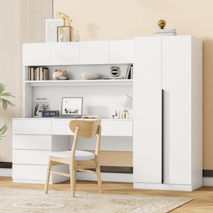 Weyra DuoDesk Wardrobe – 2-Door White Storage Cabinet with Shelves & Drawers
