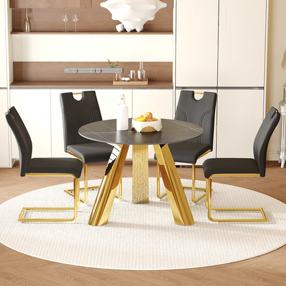 Aria Luxe 42" Round Dining Set – Silver Steel Frame & PU Cushioned Chairs, Compact Luxury