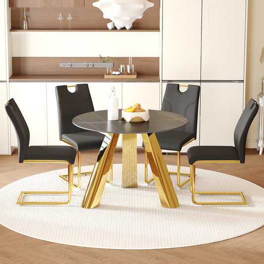 Aria Luxe 42" Round Dining Set – Silver Steel Frame & PU Cushioned Chairs, Compact Luxury