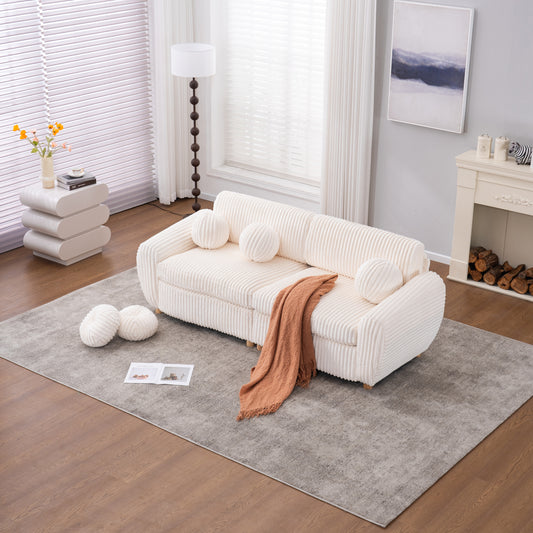 Monaco Corduroy Haven – 84' White Upholstered Sofa with Chic, Modern Appeal