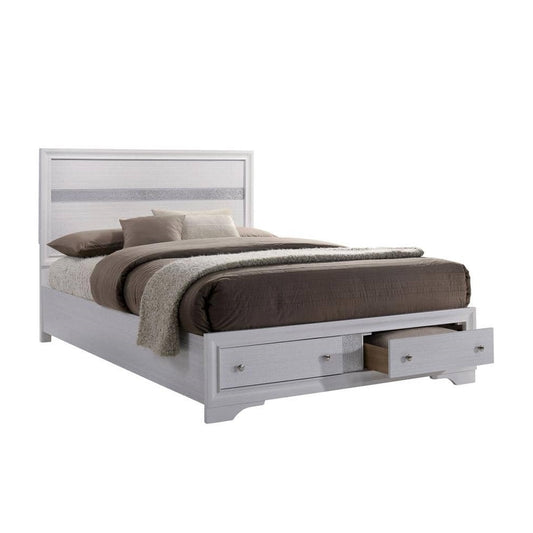 Stravelle Full Bed – White Panel Headboard with Underbed Drawers (Contemporary Style)