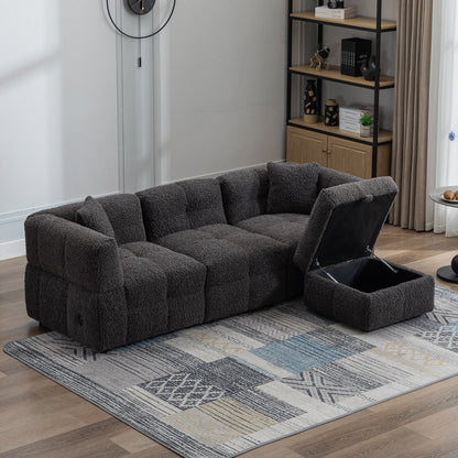 SnugMelt™ Luxe Sofa – 87' Plush Fleece Lounge with Smart Add-Ons & Ottoman