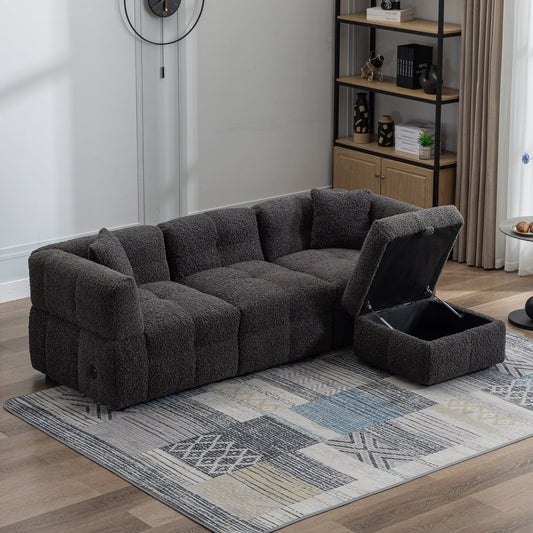 SnugMelt™ Luxe Sofa – 87' Plush Fleece Lounge with Smart Add-Ons & Ottoman