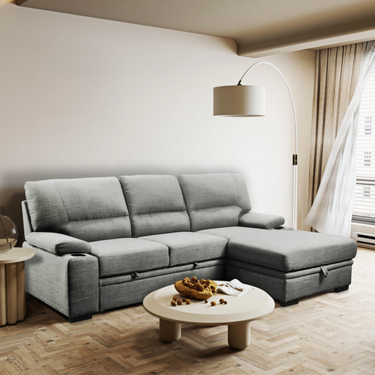 Comfort Lounge – Plush Sofa Bed with Hidden Storage & Integrated Holders (Grey)