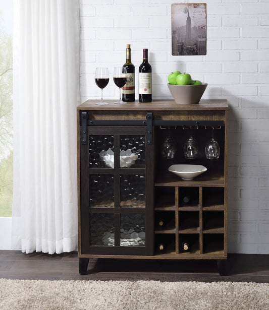 Rustra Wine Cabinet – Rustic Oak & Black Compact Storage with Door Access