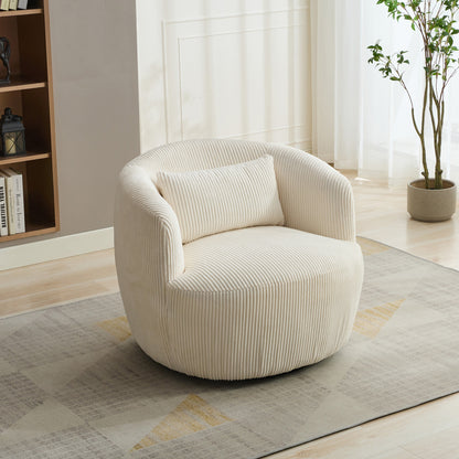 Cylorra Chair – Soft Ivory Corduroy, 360° Swivel Base, Cozy Pillow Included