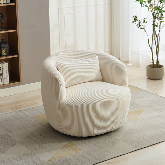 Cylorra Chair – Soft Ivory Corduroy, 360° Swivel Base, Cozy Pillow Included