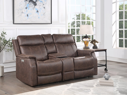 JUSTLIVE NEST® Nexaro Power Console Loveseat – Taupe NubuckTouch™ Leatherette, Dual Power Recline & USB Charging