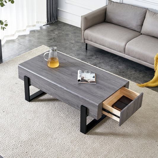 Aviro Storage Table – MDF Body with Solid Wood Drawers and Black Metal Legs