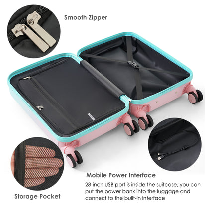 Jetera 3 - Piece Carry - On Luggage Set – Light Blue ABS+PC Hard Shell with USB Port, Cup Holder & Front - Opening Design (20/24/28") - JUSTLIVE NESTJUSTLIVE NEST