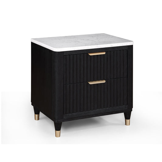 Cavrin Contrast Chest – Black 2-Drawer Nightstand with White Top & Metal Knobs