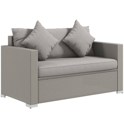 Solvan Wicker Loveseat – 2-Seat Rattan Couch with Cushions & Throw Pillows, Outdoor Gray
