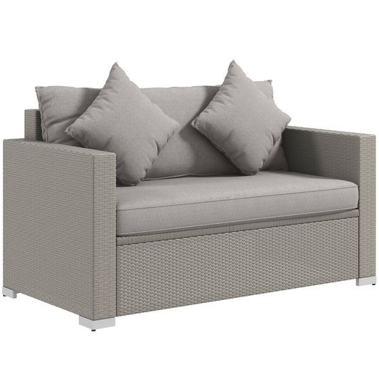 Solvan Wicker Loveseat – 2-Seat Rattan Couch with Cushions & Throw Pillows, Outdoor Gray