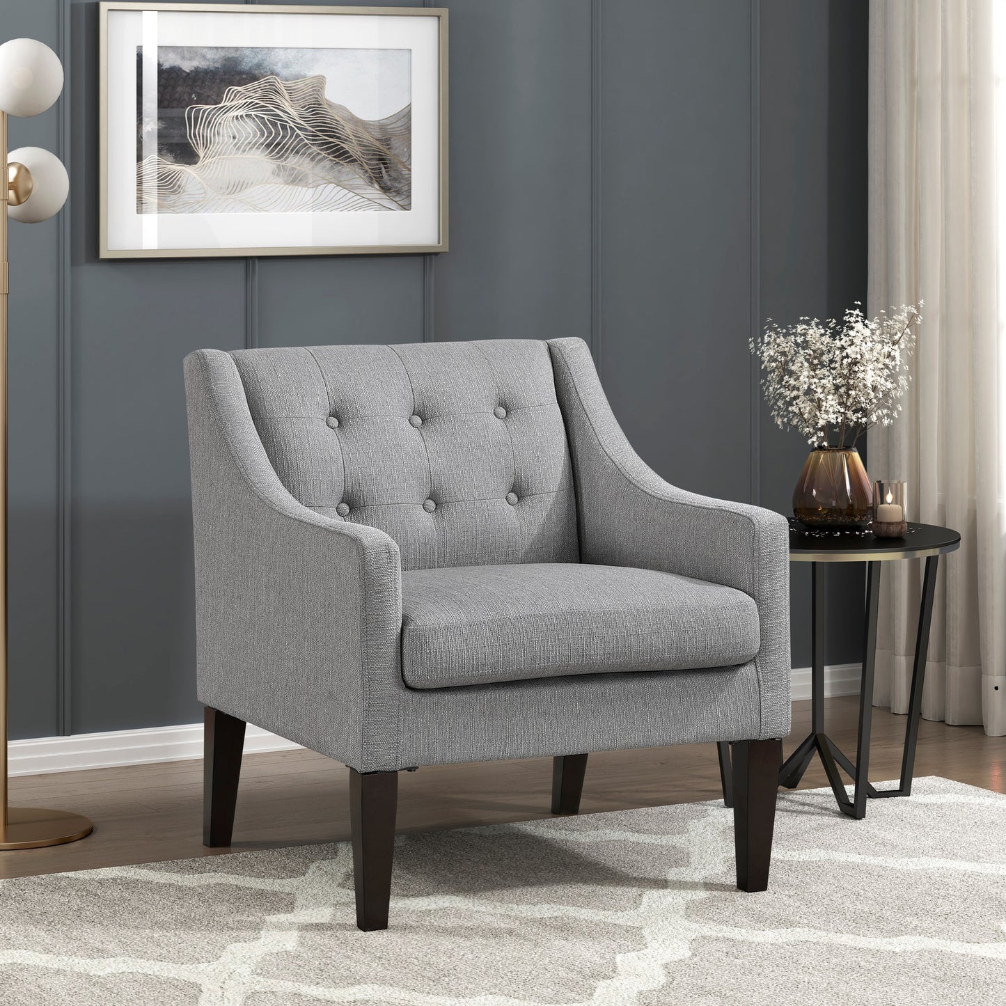 Lenvin Chair – Gray Tufted Fabric, Softform Silhouette, Contemporary Frame