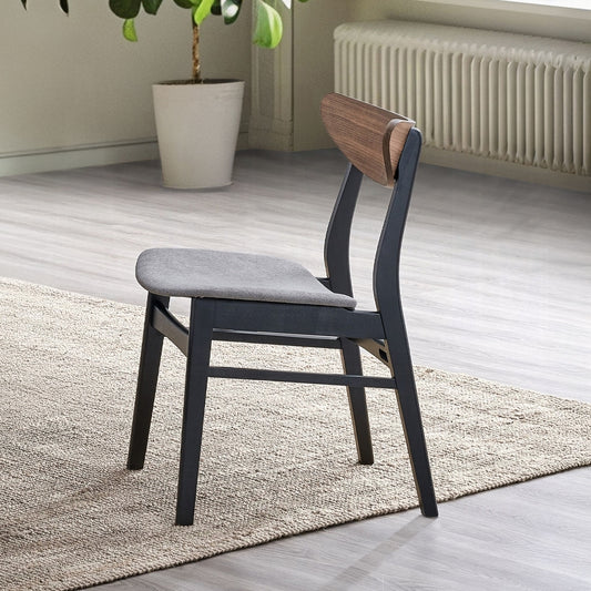 Wendin Side Chairs – Set of 2 Walnut and Black Frame with Gray Curved Upholstery
