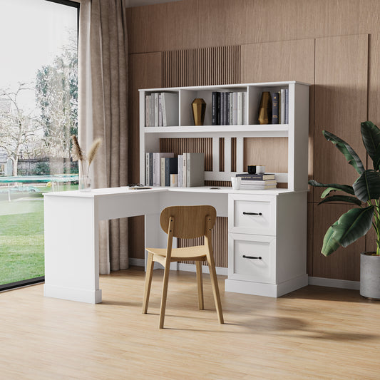 Cresswell Hutch Desk – Antiqued White Office Desk with Overhead Storage
