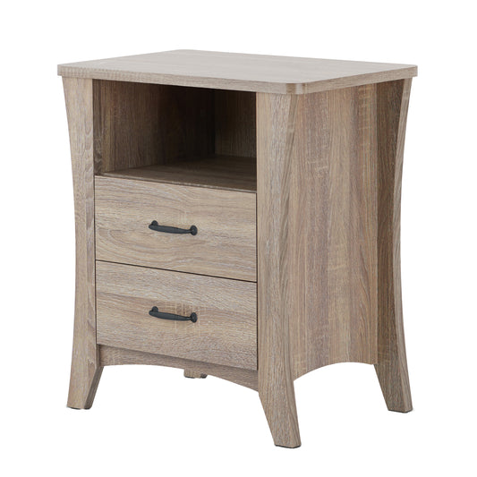 Farmessa Open Chest – Rustic Natural Nightstand with 2 Drawers & Open Shelf