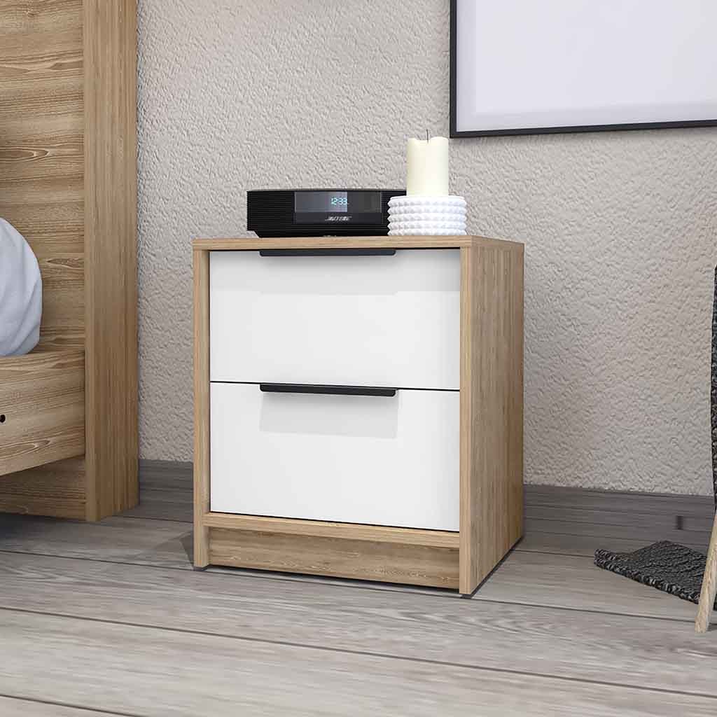 Washley Chest – 2 Large Drawer Nightstand in Warm Transitional Frame