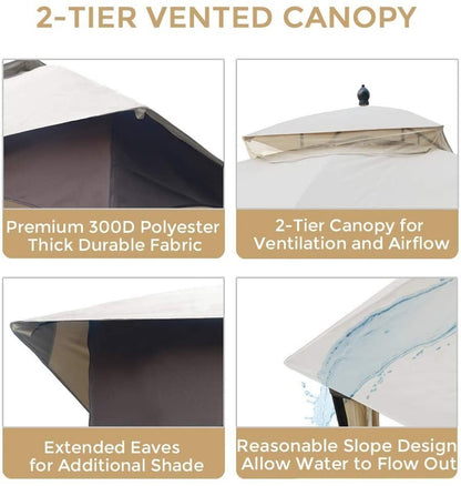 Aurelia 10x12' Soft - Top Metal Gazebo – Heavy Duty Outdoor Pavilion with Mosquito Net & Steel Roof Frame - JUSTLIVE NESTJUSTLIVE NEST